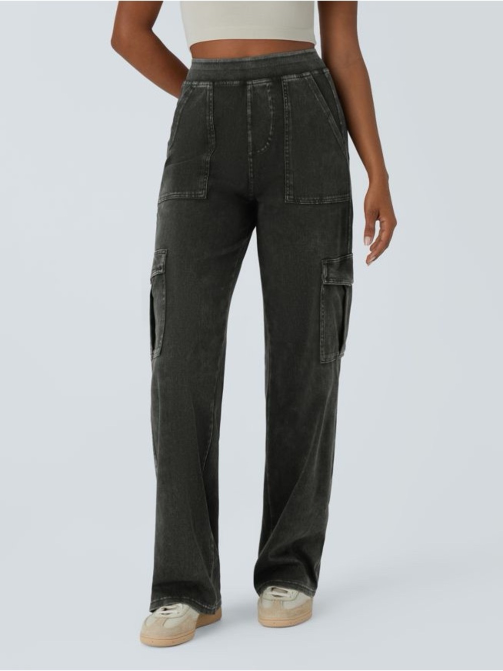 HALARA Flex Mid Rise Pockets Straight Leg Casual Cargo Jeans
